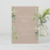 Sleek & Simple Foliage Brautparty Taupe Einladung (Stehend Vorderseite)