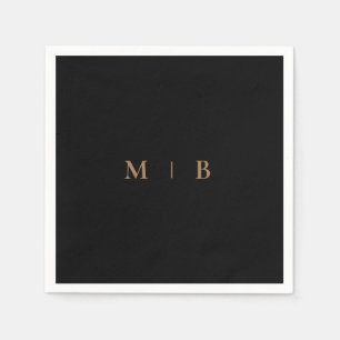 Sleek Simple Gold Monogram Black Cocktail Napkins Serviette