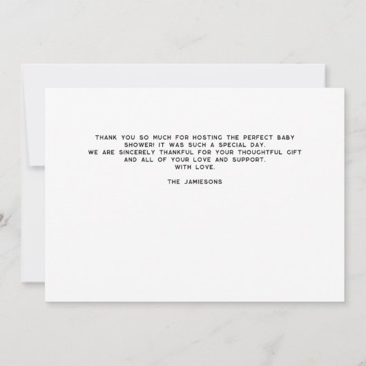Sleek Simple Modern Custom Foto Baby Dusche Dankeskarte (Rückseite)