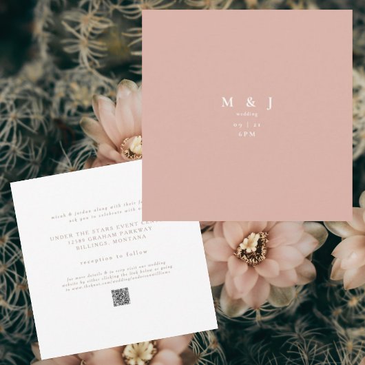 Sleek & Simple Modern Desert Pink Square Wedding Einladung