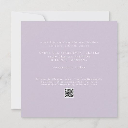 Sleek & Simple Modern Lavender Square Wedding Einladung (Rückseite)