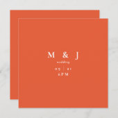 Sleek & Simple Modern Orange Square Wedding Einladung (Vorne/Hinten)