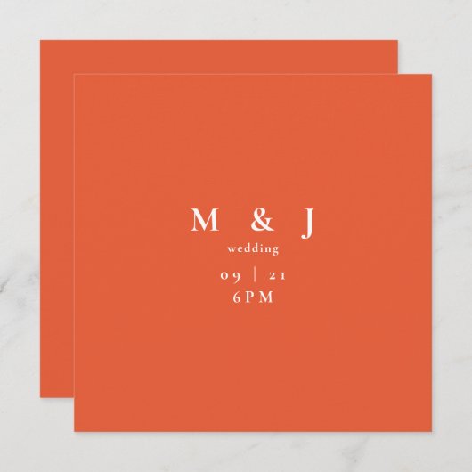 Sleek & Simple Modern Orange Square Wedding Einladung (Vorne/Hinten)