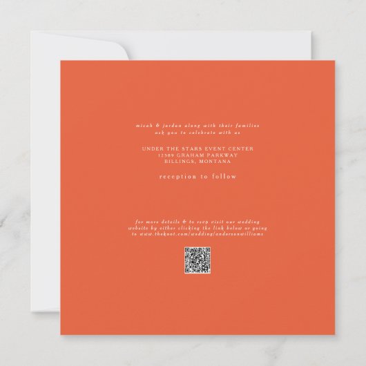 Sleek & Simple Modern Orange Square Wedding Einladung (Rückseite)