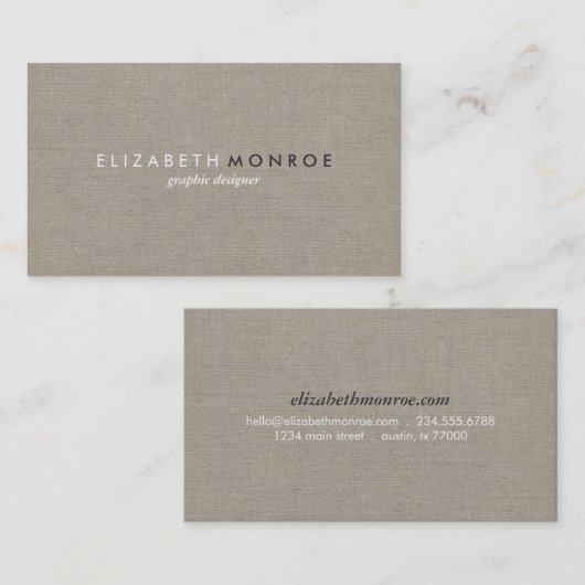 Sleek Simple Modern Rustic Burlap Visitenkarte (Vorne/Hinten)