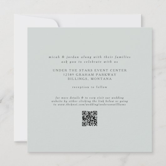 Sleek & Simple Modern Sage Square Wedding Einladung (Rückseite)