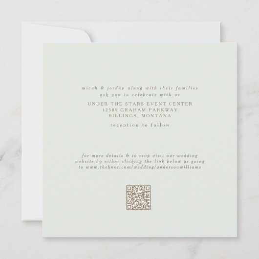Sleek & Simple Modern Square Light Sage Wedding Einladung (Rückseite)