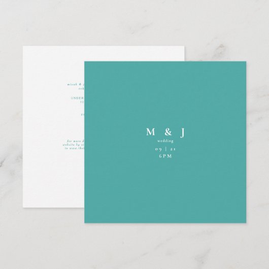 Sleek & Simple Modern Turquoise Square Wedding Einladung (Vorne/Hinten)