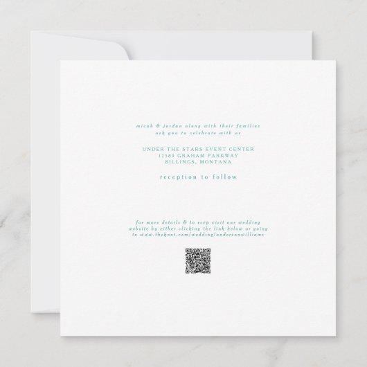 Sleek & Simple Modern Turquoise Square Wedding Einladung (Rückseite)