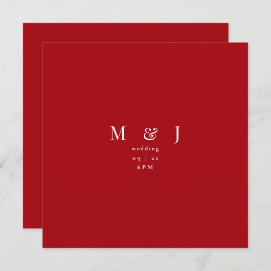 Sleek & Simple Modern Winter Red Square Wedge Einladung (Vorne/Hinten)