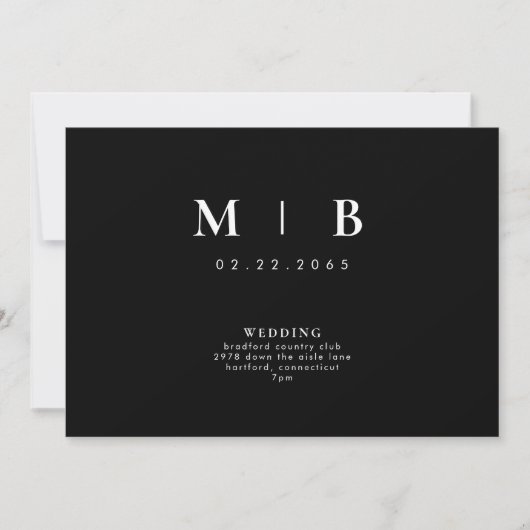 Sleek & Simple Monogram Black Wedding Einladung (Vorderseite)