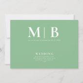Sleek & Simple Monogram Green No Parts Einladung (Vorderseite)