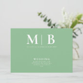 Sleek & Simple Monogram Green No Parts Einladung (Stehend Vorderseite)