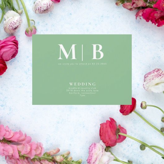 Sleek & Simple Monogram Green No Parts Einladung