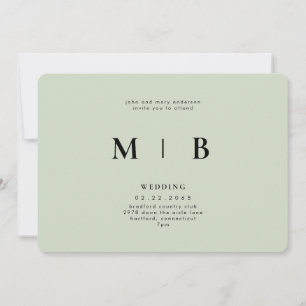 Sleek & Simple Monogram Sage Rounded Wedding Einladung