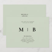Sleek & Simple Monogram Sage Wedding Einladung (Vorne/Hinten)
