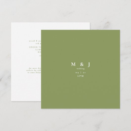 Sleek & Simple Moss Green Square Wedding Einladung (Vorne/Hinten)