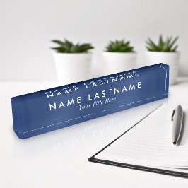 Sleek Simple Navy Blue Custom Desk Namplate Namensplakette