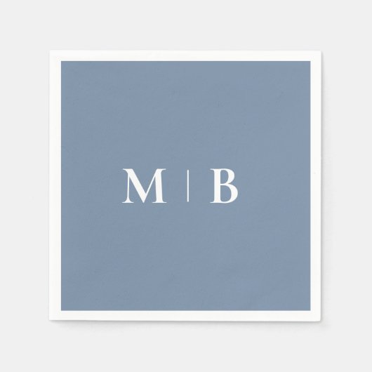 Sleek Simple Periwinkle & White Monogram Cocktail Serviette (Vorderseite)