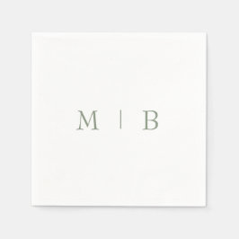 Sleek Simple Sage Monogram White Cocktail Napkins Serviette