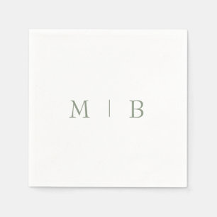 Sleek Simple Sage Monogram White Cocktail Napkins Serviette