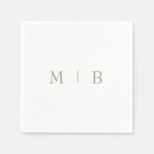 Sleek Simple Sage Monogram White Cocktail Napkins Serviette (Vorderseite)
