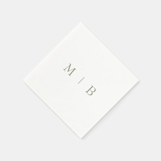 Sleek Simple Sage Monogram White Cocktail Napkins Serviette (Ecke)