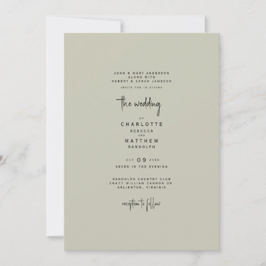 Sleek & Simple Tan & Black Wedding Einladung (Vorderseite)