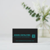 Sleek Square Business Card, Schwarz und Türkis Visitenkarte (Stehend Vorderseite)