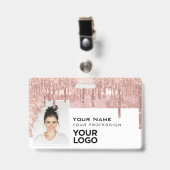 Sleek Trendy Glam Employee Foto Name Ausweis (Vorderseite mit Clip)