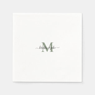 Sleek und Simple Sage Monogram Swash Napkins Serviette