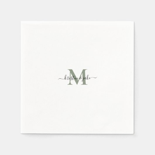 Sleek und Simple Sage Monogram Swash Napkins Serviette (Vorderseite)