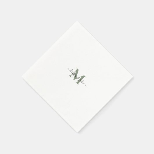 Sleek und Simple Sage Monogram Swash Napkins Serviette (Ecke)