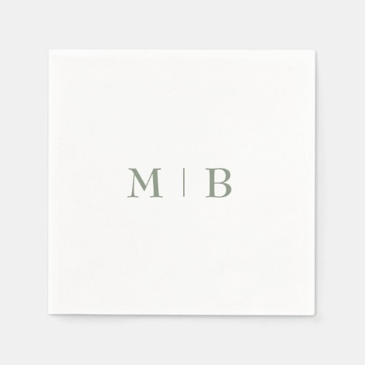 Sleek und Simple Sage Monogram Wedding Cocktail II Serviette (Vorderseite)