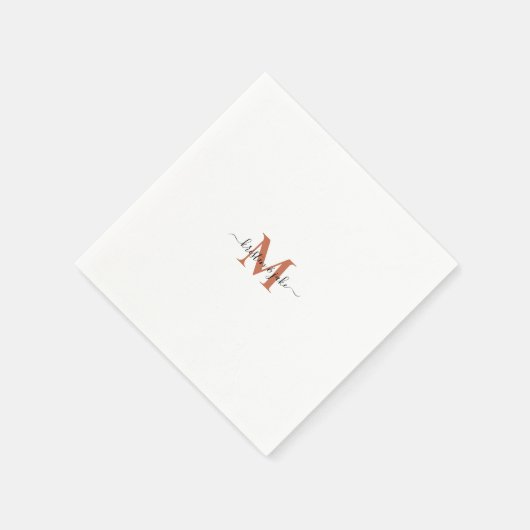 Sleek und Simple Terracott Monogram Swash Napkins Serviette (Ecke)