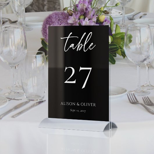 Sleek und stilvoll: Custom Black Modern Wedding Tischnummer
