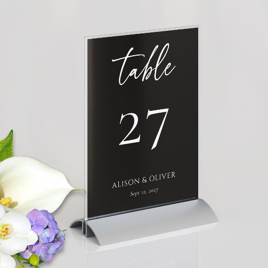 Sleek und stilvoll: Custom Black Modern Wedding Tischnummer