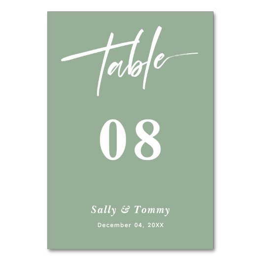 Sleek und stilvoll: Sage Green Modern Wedding Tischnummer (Vorderseite)