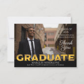 Sleek Uni | Univ Foto Graduate Black | Gold Dankeskarte (Vorderseite)