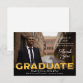 Sleek Uni | Univ Foto Graduate Black | Gold Dankeskarte (Vorne/Hinten)