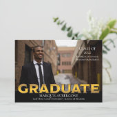 Sleek Uni | Univ Foto Graduate Black | Gold Einladung (Stehend Vorderseite)