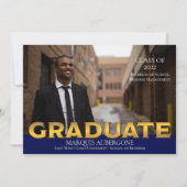Sleek Uni | Univ Foto Graduate Blue | Gold Einladung (Vorderseite)