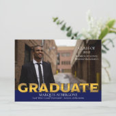 Sleek Uni | Univ Foto Graduate Blue | Gold Einladung (Stehend Vorderseite)