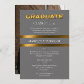 Sleek Uni | Univ Gray | Gold Graduation Party Einladung (Vorne/Hinten)