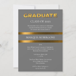 Sleek Uni | Univ Gray | Gold Graduation Party Einladung