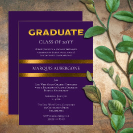 Sleek Uni | Univ Lila| Gold Graduation Party Einladung