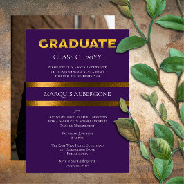 Sleek Uni | Univ Lila| Gold Graduation Party Einladung
