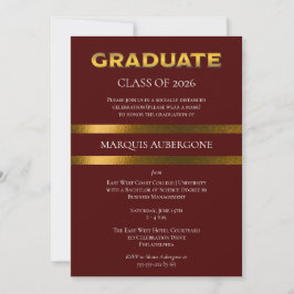 Sleek Uni | Univ Maroon| Gold Graduation Party Einladung