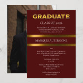 Sleek Uni | Univ Maroon| Gold Graduation Party Einladung (Vorne/Hinten)