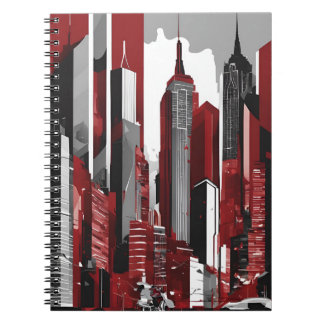 Sleek Urban Skyline Notebook - Bold Red, Black, an Notizblock